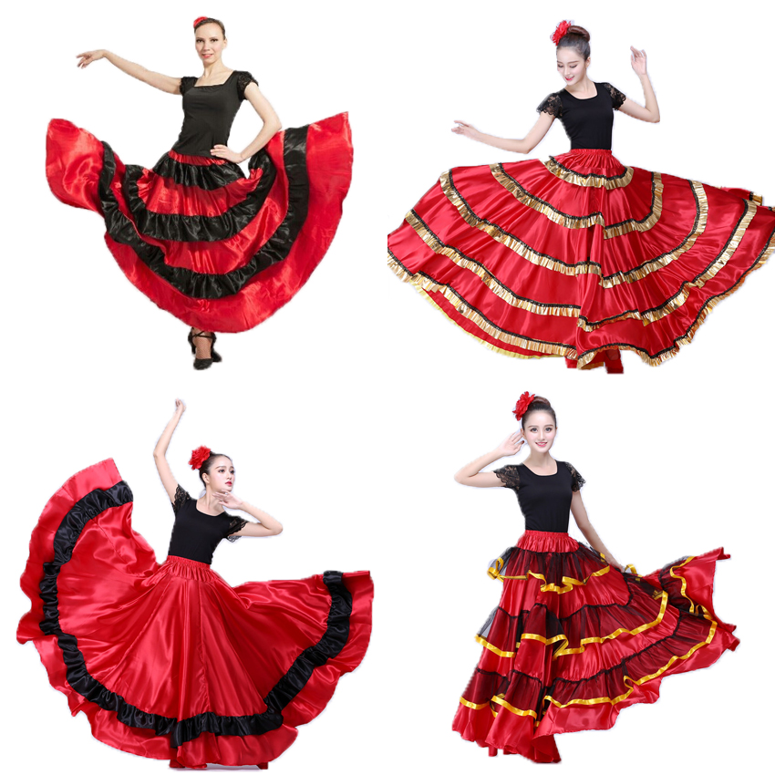 Plus Size Lady Spanish Flamenco Skirt Dance Costumes Clothing for Women Red Black Spanish Bullfight Festival Belly Dance Wear